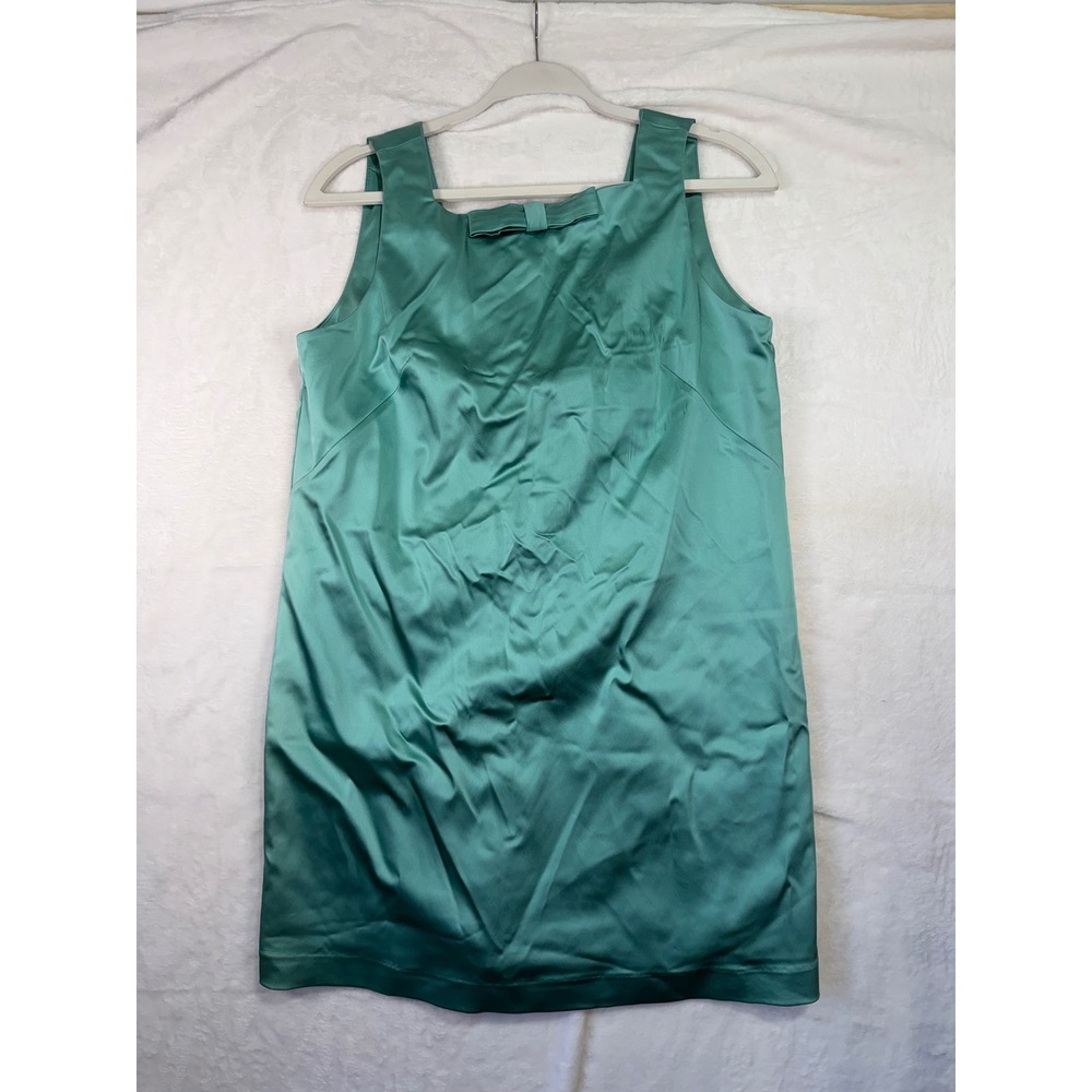 BHLDN Mini Dress Small Green Satin Bow Deep V Back Sleeveless Women